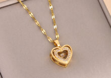 Double-layer Love Necklace With Rhinestones Titanium Steel Pendant Fashion Jewelry Woman Valentines Day Gift